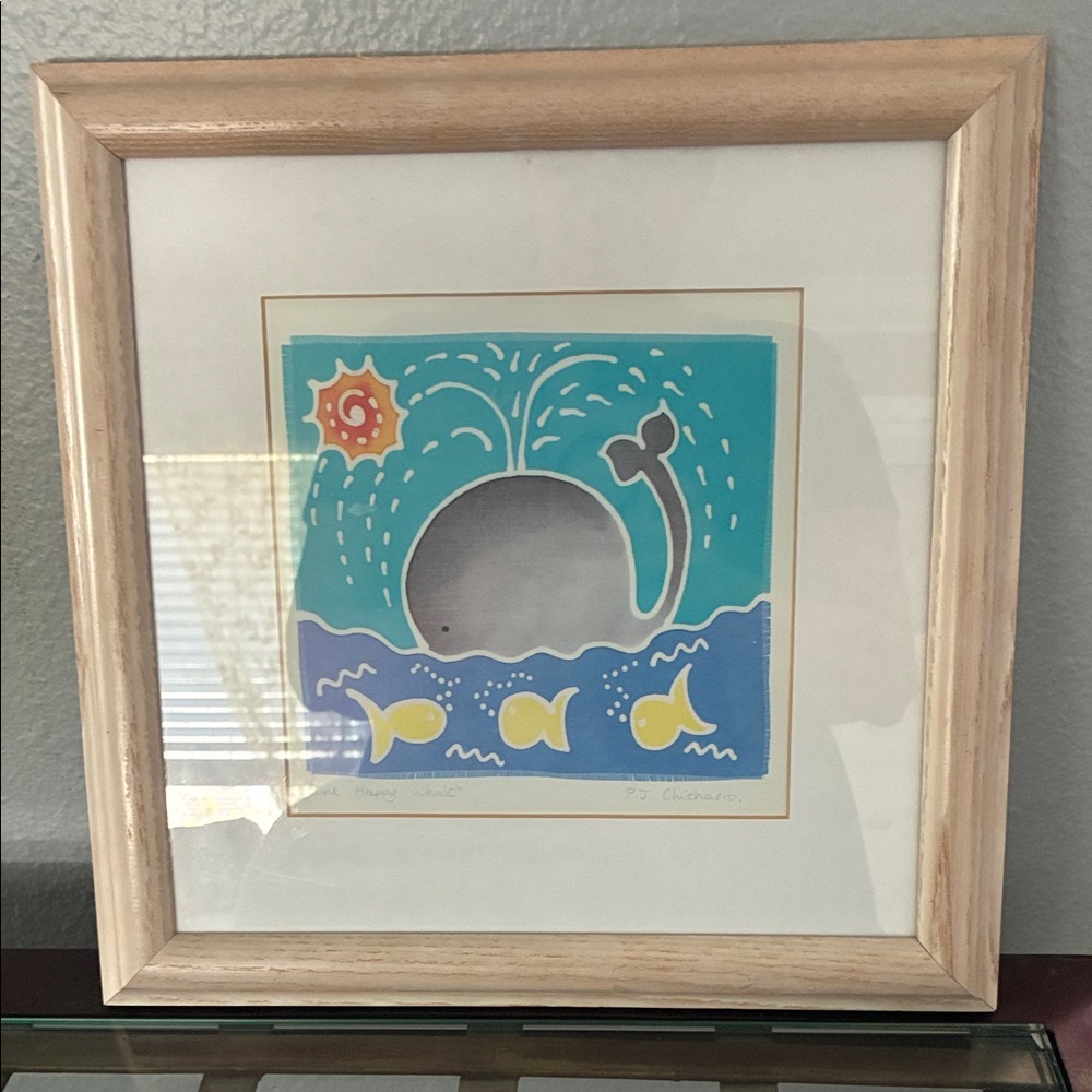 Playful Whale and Fish Wall Art in Blue and Yellow